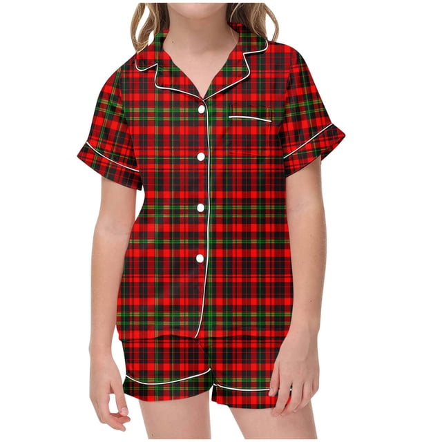 Odeerbi 2-12 Años Niños Niñas Pijama de Satén de Verano Solapa Con Muescas Camisas de Manga Corta Pantalones Cortos Conjunto de Dos Piezas de Pijama Suave