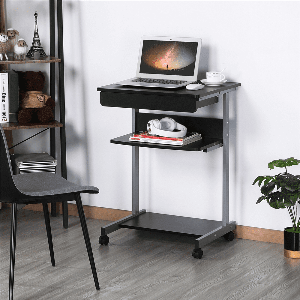 Fullfurnique Bureau d'ordinateur Portable avec Rangement Compact, Noir