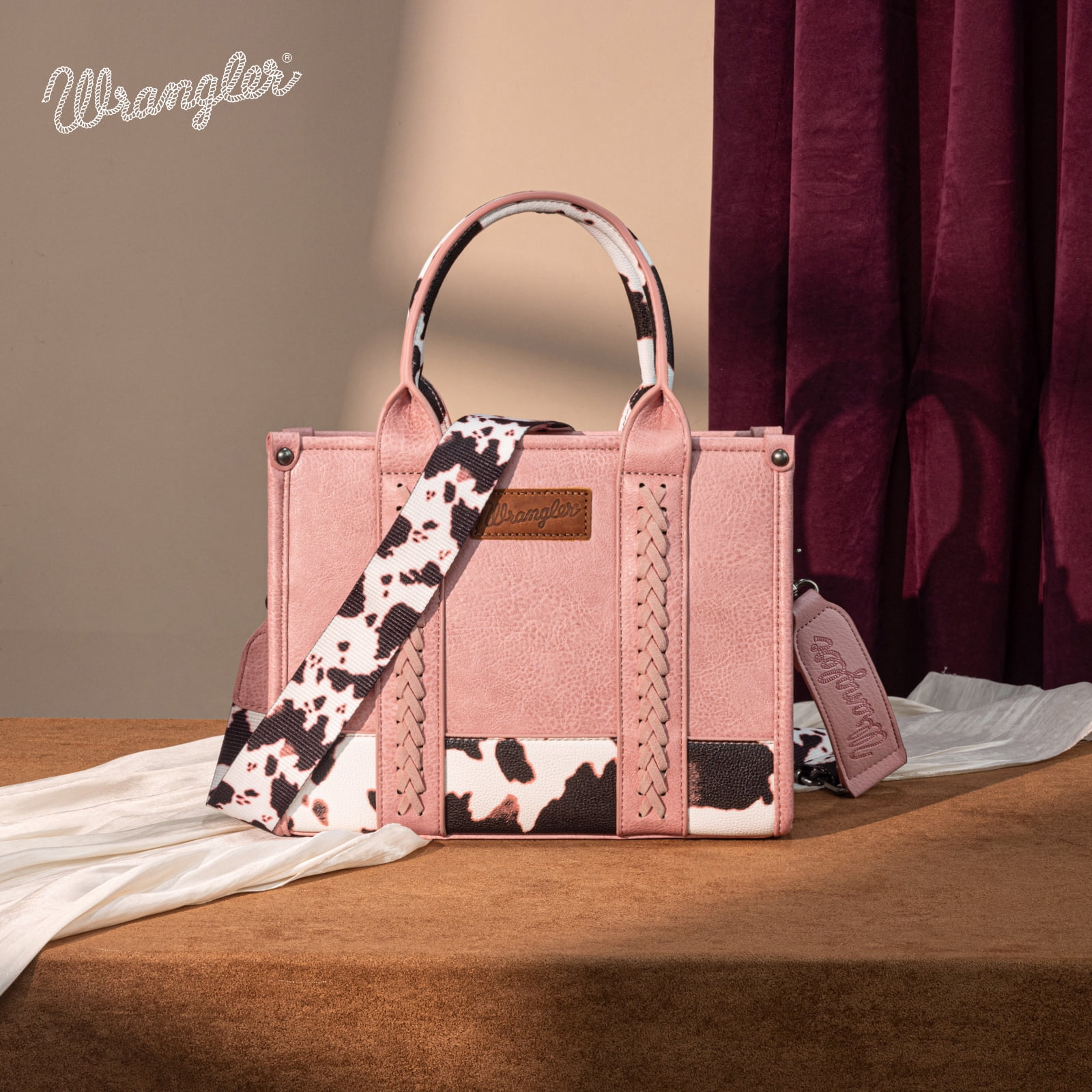 Wrangler Medium Tote Bag for Women Designer Satchel Handbags Top-handle Purses with Strap, Bottom Cow-Hot Pink