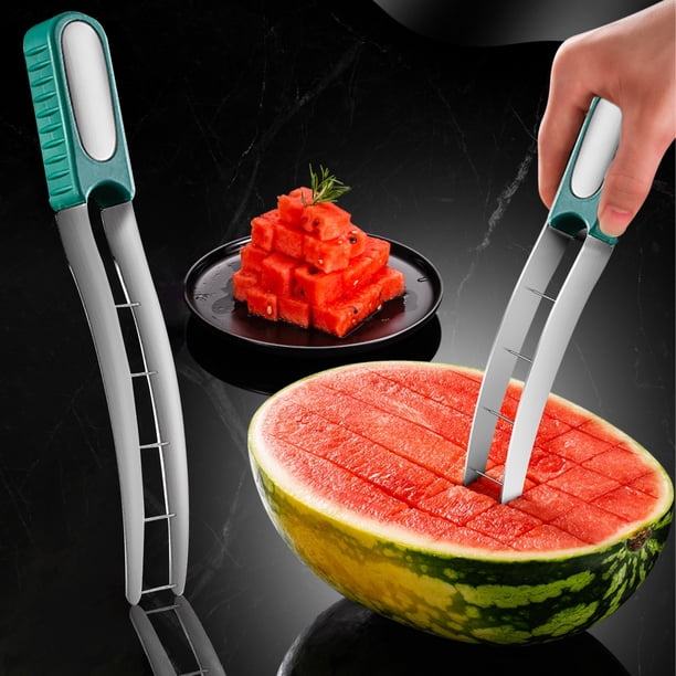 Cortador de sandía multifuncional de acero inoxidable 304 Divisor de frutas - Herramienta rebanadora de melón con mango cómodo para una sandía perfecta en cubitos - Cortador de frutas fácil de