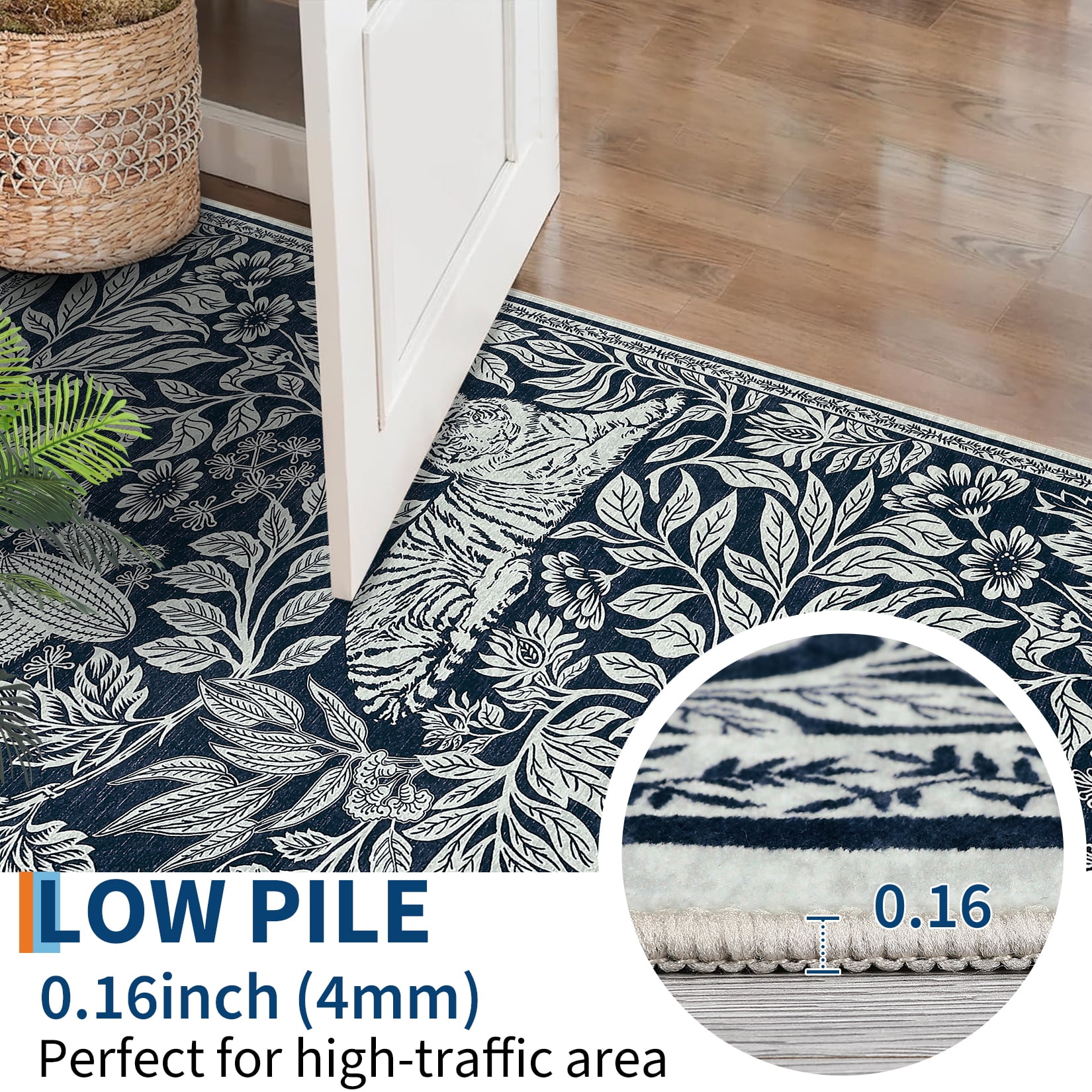 Garvee 8x10 Modern Abstract Print Rugs, Washable Living Room Rug Non Slip Non-Shedding Forest Tiger Floor Rugs Carpet, Soft Stain Resistant Indoor Rug for Dining Room Bedroom, Blue