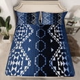 thumbnail image 2 of Homewish Chic Navy Stripes Twin Sheet Sets, Aztec Triangle Abstract Twin Fitted Sheet, Vintage Bohemian Style Flat Sheet, Ultra Soft Bedroom Decor, 3pcs, 2 of 7