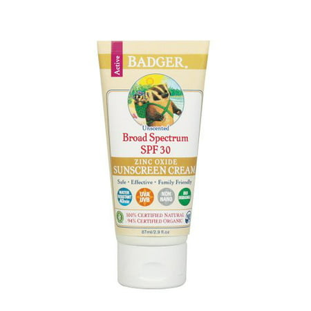 Badger Organic Natural SPF 30 Sunscreen Cream Unscented 2.9