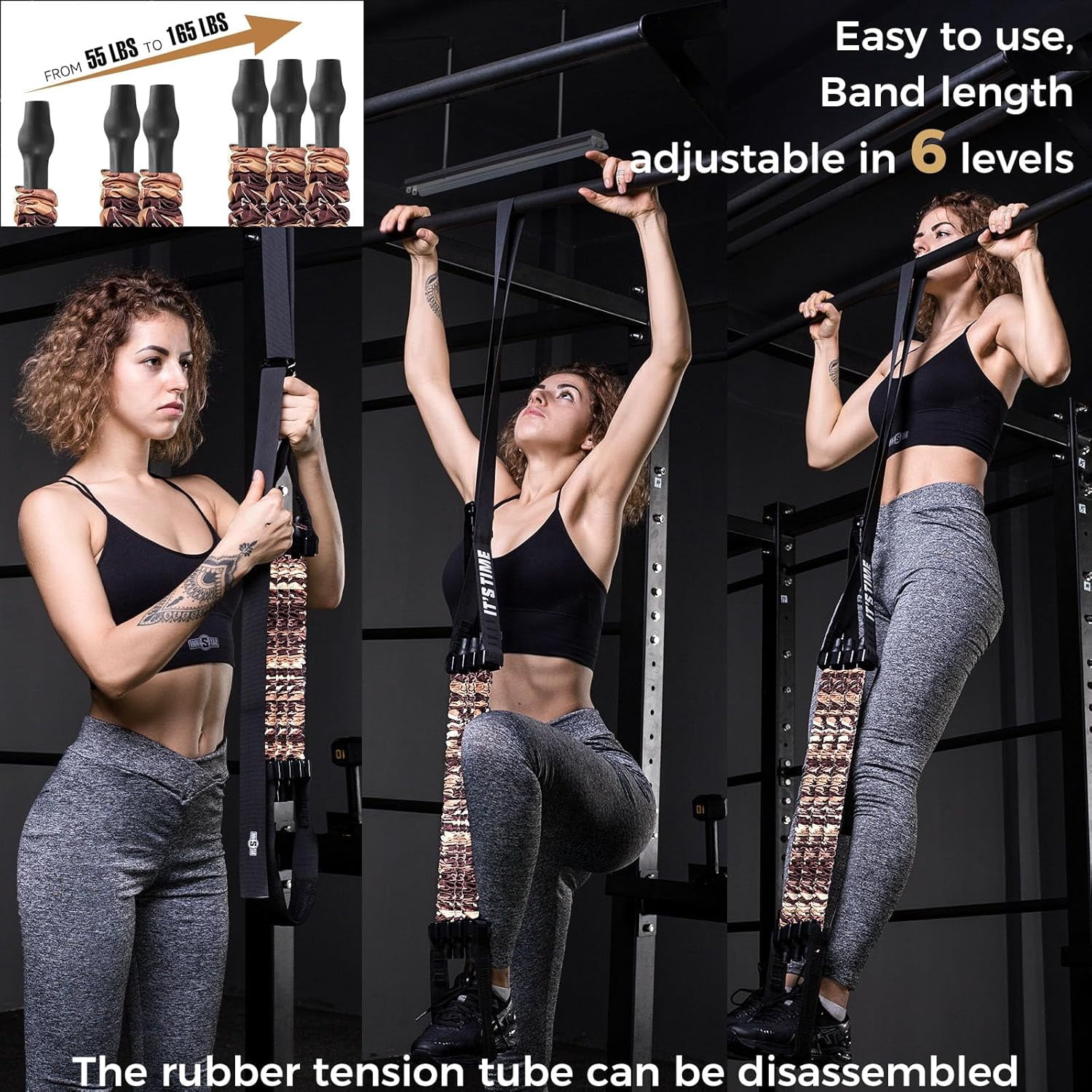 JJEAN-Innstar Pull Up Assistance Bands, Heavy Duty Resistance Band for Pull Up Assist, Adjustable Resistance 165-265lbs with Fabric Feet/Knee Rest, Pull Up Bands Assistance Bands