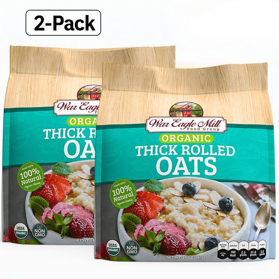 War Eagle Mill Organic Thick Rolled Oats, 24 oz (2-pack) – Hearty, Whole Grain Breakfast Oats