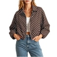 thumbnail image 6 of Byworldtasic Women's Polka Dot Print Cropped Bomber Jacket Zip-Up Long Sleeve Lightweight Casual Daily Outerwear with Pockets, 6 of 6