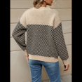 thumbnail image 4 of Suéter de Punto A Rayas para Mujer, Cuello Redondo, Larga, Holgado, para Otoño e Invierno. Caqui XL, 4 of 10