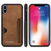 Dteck for Apple iPhone XS/X Hard Shell, Luxury Premium PU Leather Wallet Case with Card Holder, Shockproof Back Flip Hard Slim Rugged Protective Cover, brown