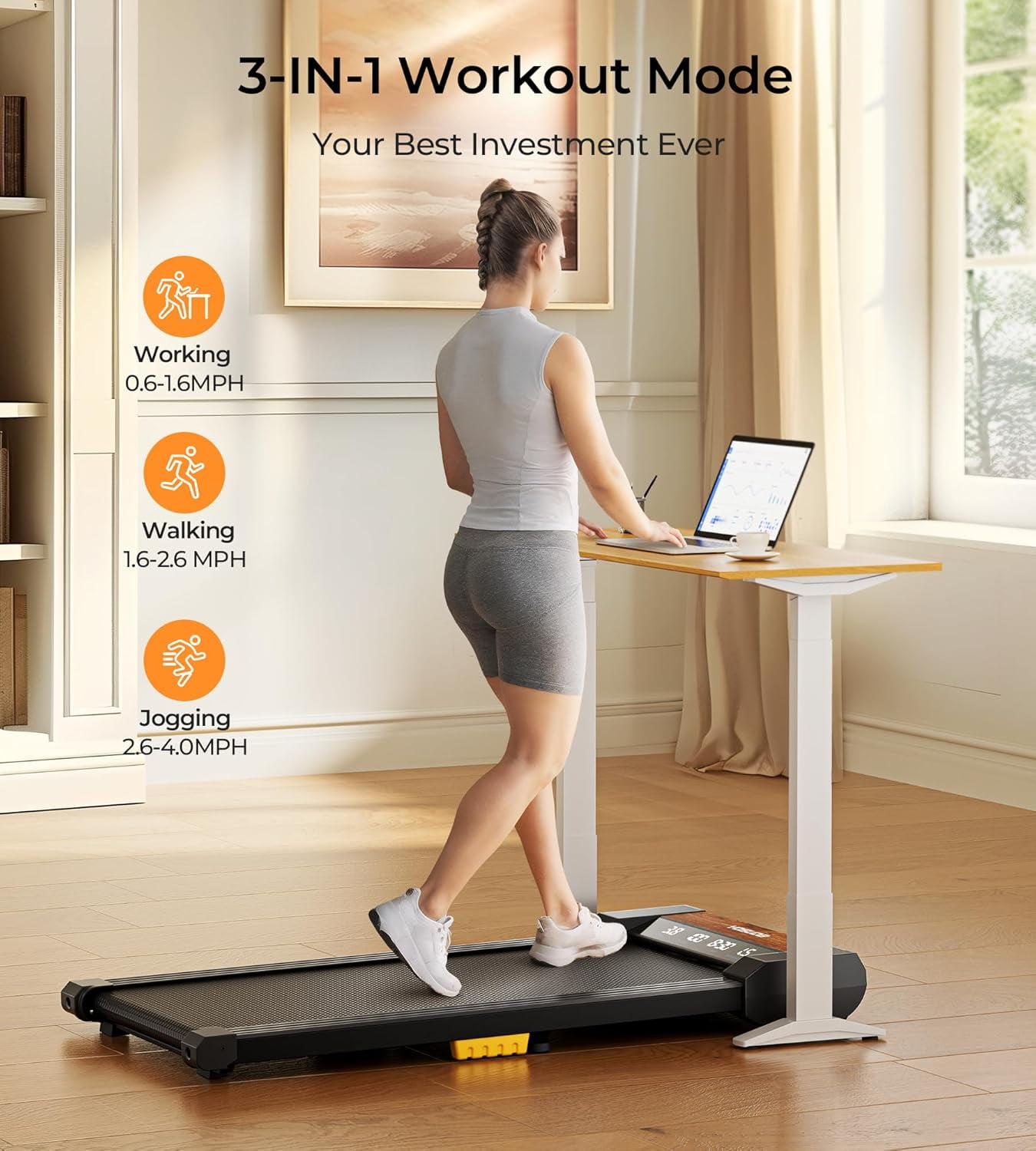 UPGO Walking Pad Treadmills Under Desk Treadmills for Home/Office 265LBS Weight Capacity & Bluetooth Speaker