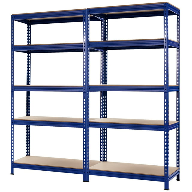 Gymax 2 Pcs Étagère de Rangement de Garage en Métal à 5 Niveaux de 73 Pieds' Autoportante avec Unité Réglable Bleu