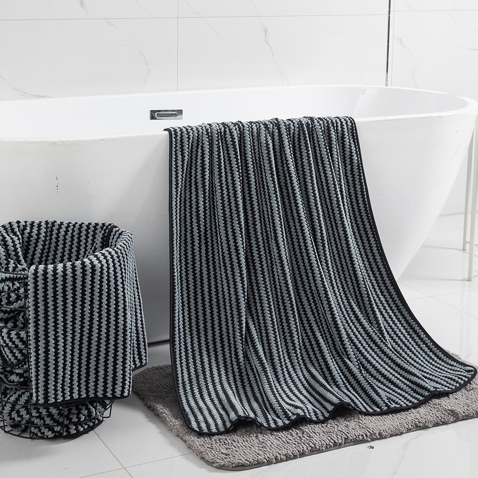 Green Essen 4 Pack Bath Towel Set Soft Bath Sheet 650 GSM Thick Oversized Bath Shower Towels 35"x70" Absorbent Large Bathroom Towels Quick Dry Microfiber Towels Set for Hotel SPA,Black
