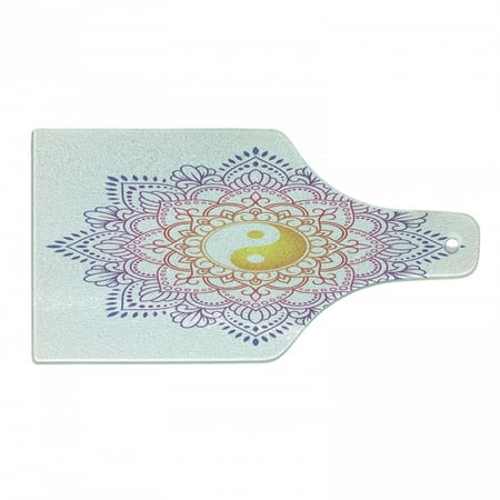 

Orient Cutting Board Color Change Design Yin Yang Symbol and Spirals and Dots Folkloric Design Print Decorative Tempered Glass Cutting and Serving Board in 3 Sizes by Ambesonne