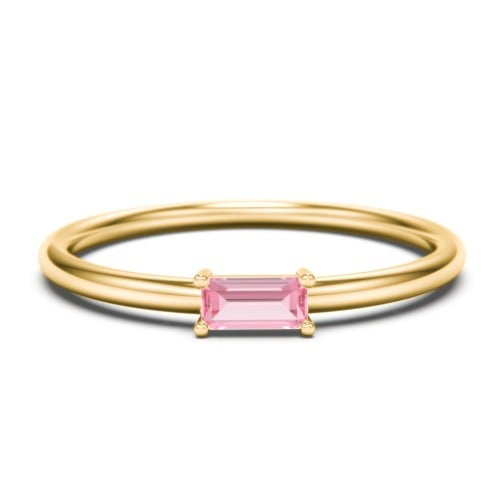 East-West Stackable Baguette Birthstone Ring - Pink Tourmaline (October)