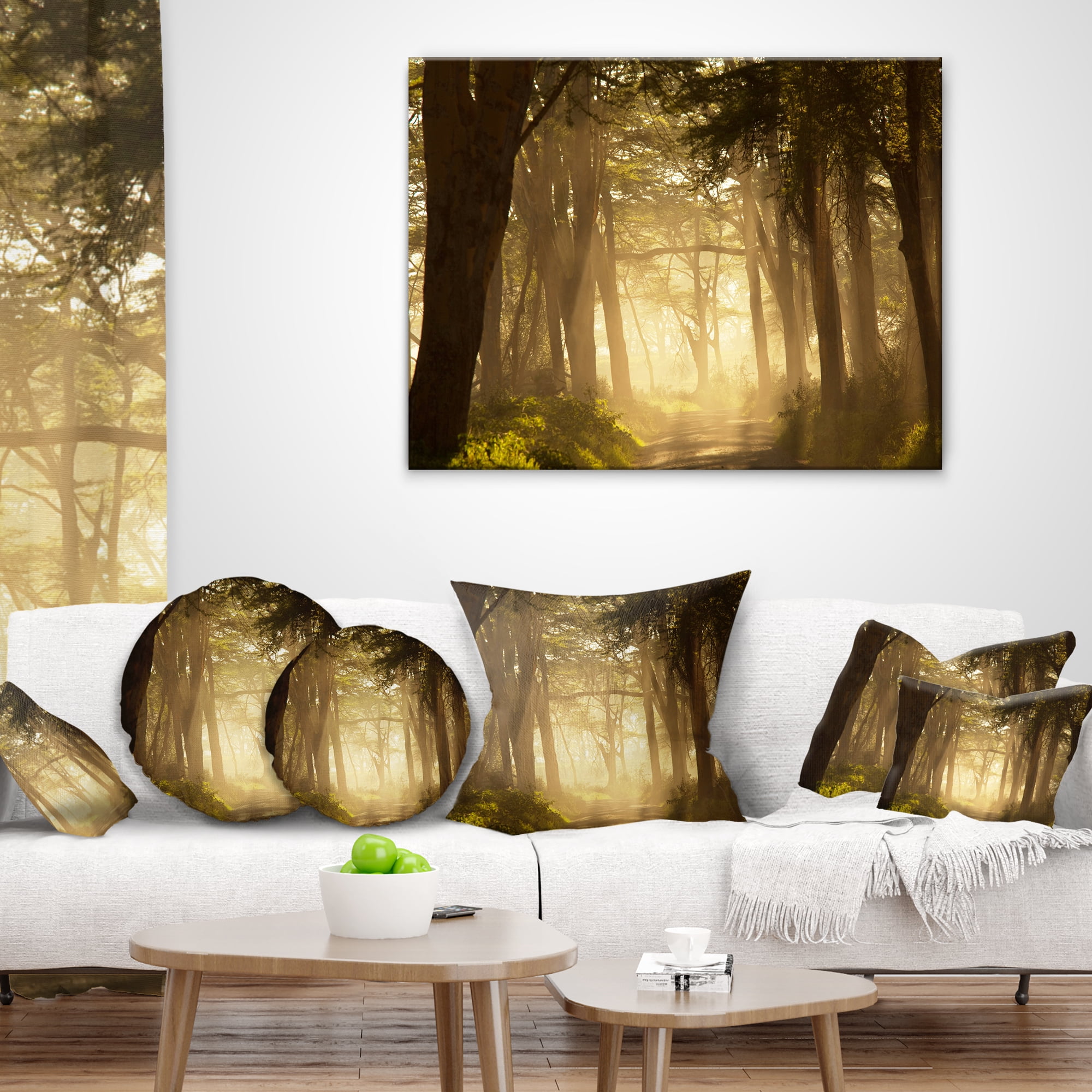 Designart Deep Jungle with Foggy Sunlight - Landscape Printed Throw Pillow - 16x16