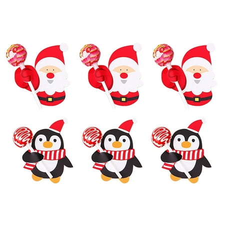 

62pcs Creative Lollipop Paper Cards Christmas Packaging Decoration Cards DIY Santa Penguin Pattern Message Cards (32pcs Penguins and 30pcs Santa)