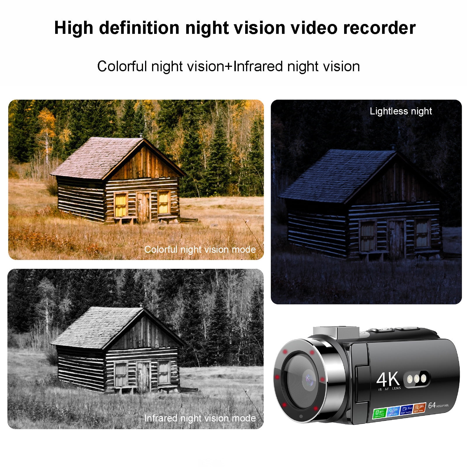 4K Video Camera Camcorder 4K UHD Digital Camera with WiFi, 64MP, 28X Zoom Digital Zoom Webcam, Night Vision, 360° Rotating Screen Camcorders