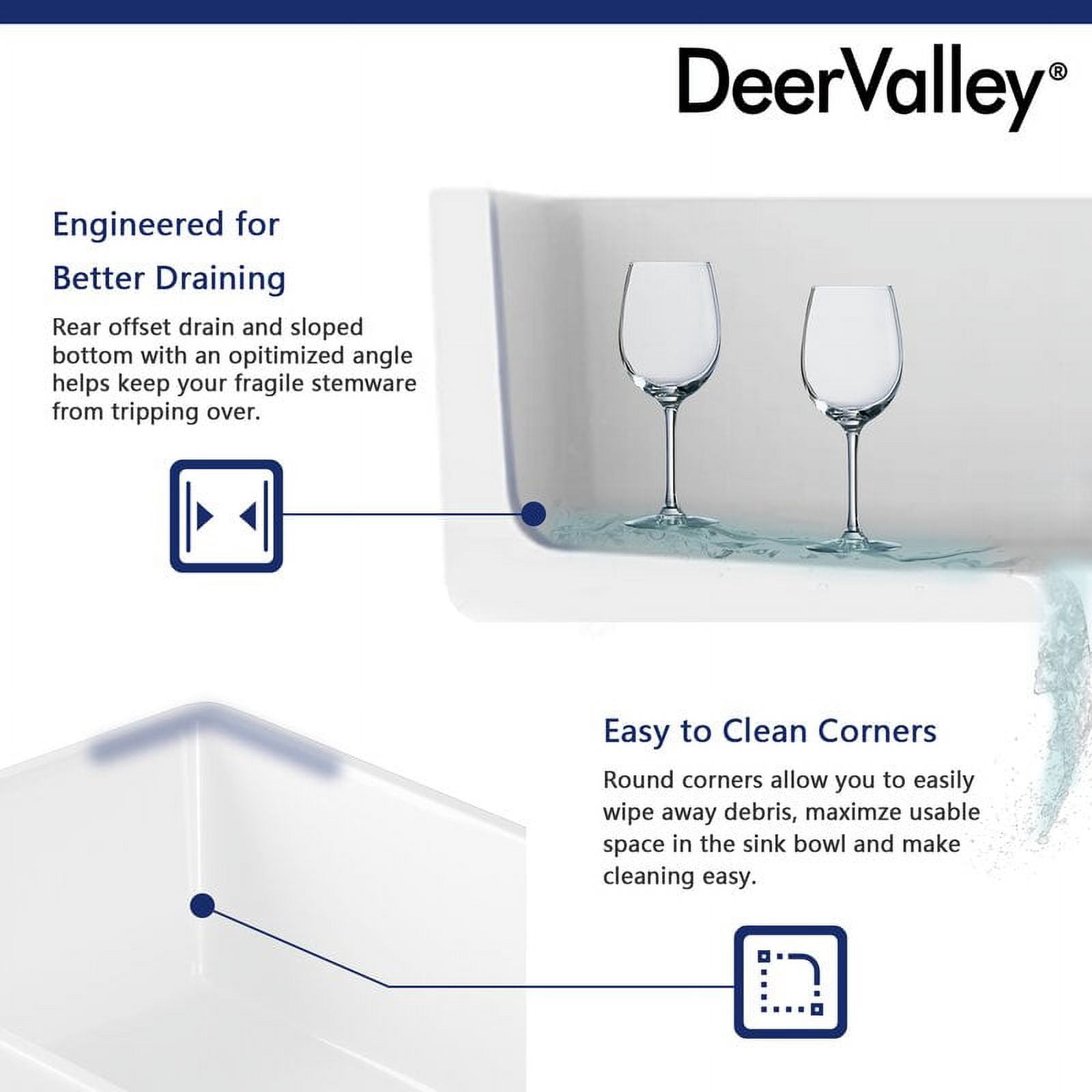 DeerValley DV-1K026 Ceramic Farmhouse Kitchen Sink with Grid and Strainer,30" L x 18" W x 10" H