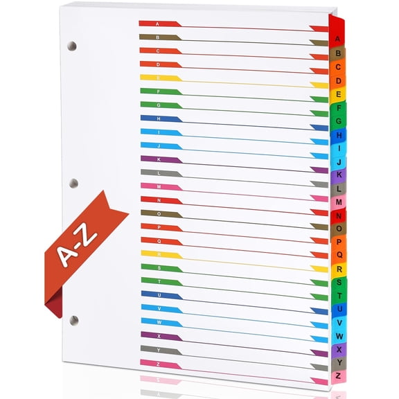 A-Z Binder Dividers for 3 Ring Binder, 26 Multicolor Alphabet Tabs with Customizable Contents Page, Durable Printable Dividers for Office Organization, multicolor