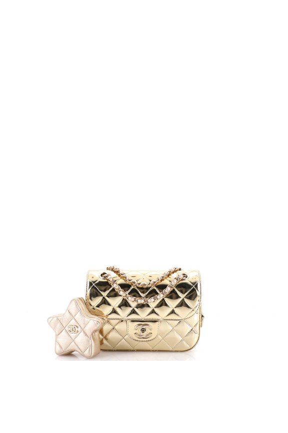 Pre-Owned Hollywood Boulevard Flap Bag with Star Coin Purse Quilted Metallic Leather Mini By Rebag