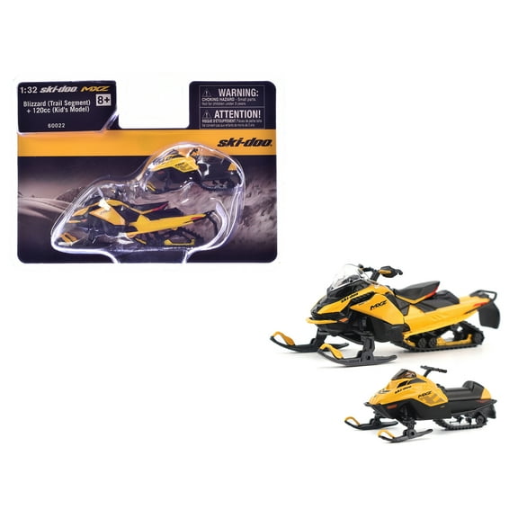 Ski-Doo MXZ Blizzard (Trail Segment) Neo Yellow and Ski-Doo MXZ 120cc Neo Yellow Set of 2 1/32 Scale Diecast Models by BRP Models