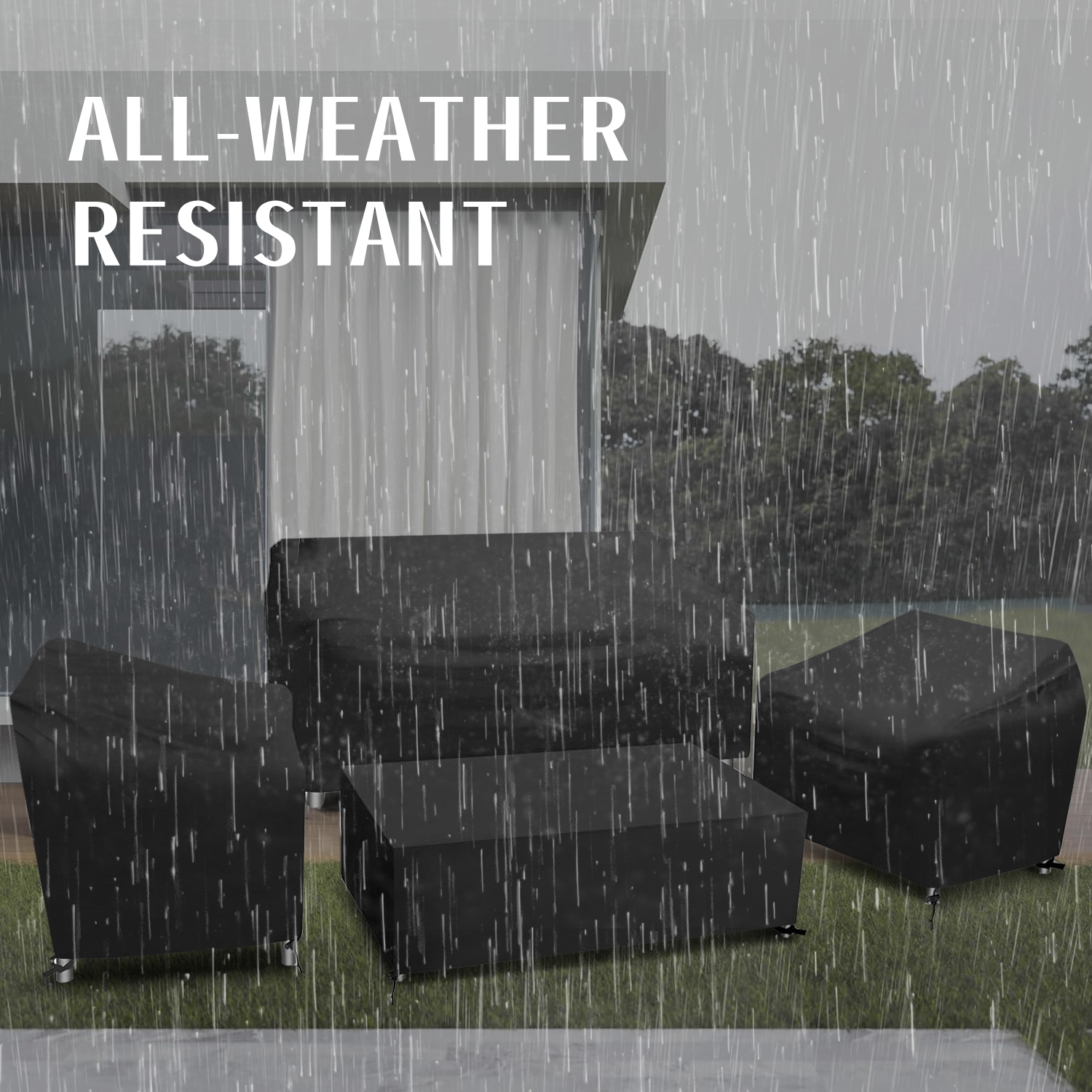 Patio Furniture Covers for 4-Piece Furniture Set, Heavy-Duty Waterproof Outdoor Furniture Covers, Include 2 Armchair Covers, 1 Sofa Cover, 1 Coffee Table Cover, Black