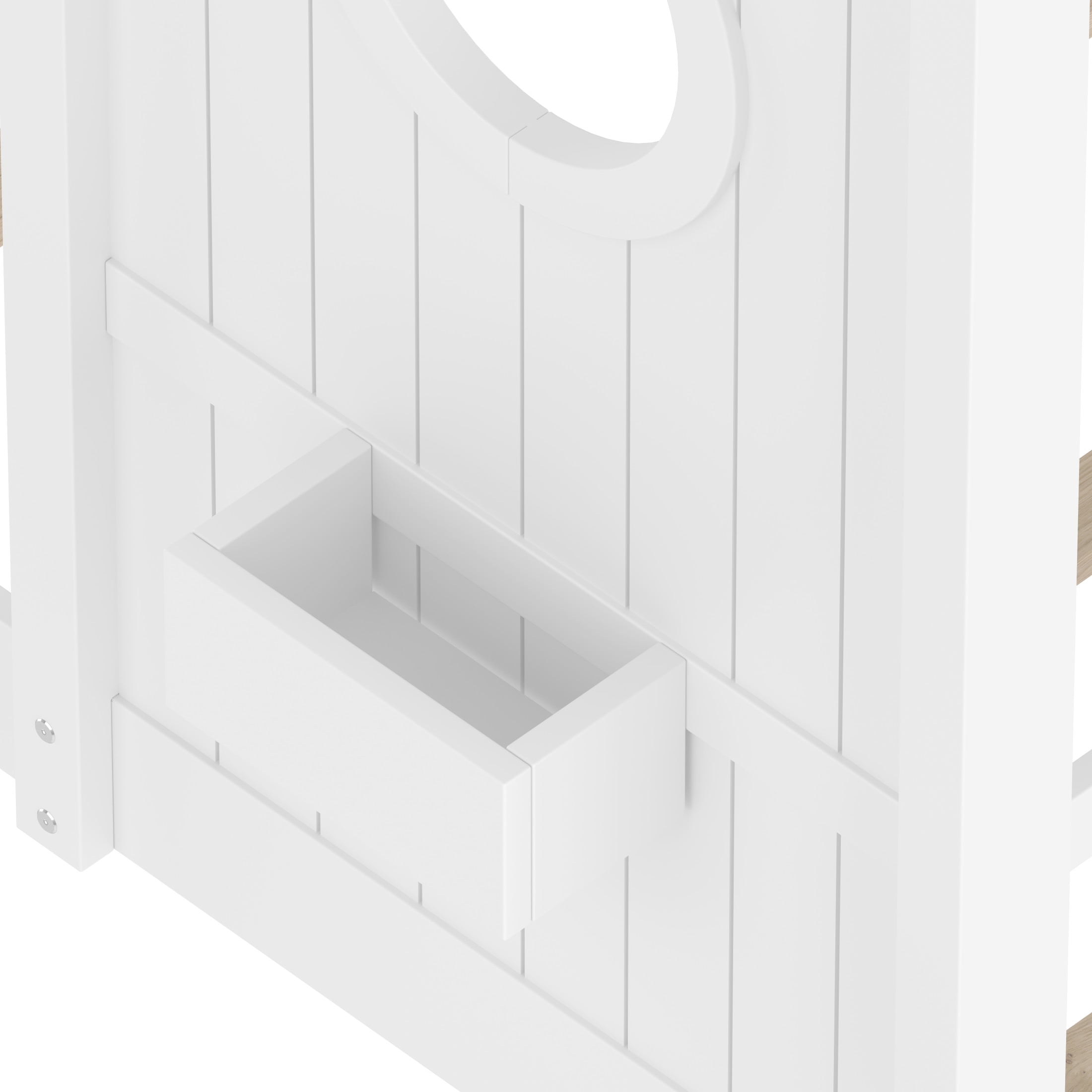 Noble House Full Size Floor House Bed for Toddlers,Playhouse Bed with Built-in Storage Shelf and Roof Design,White