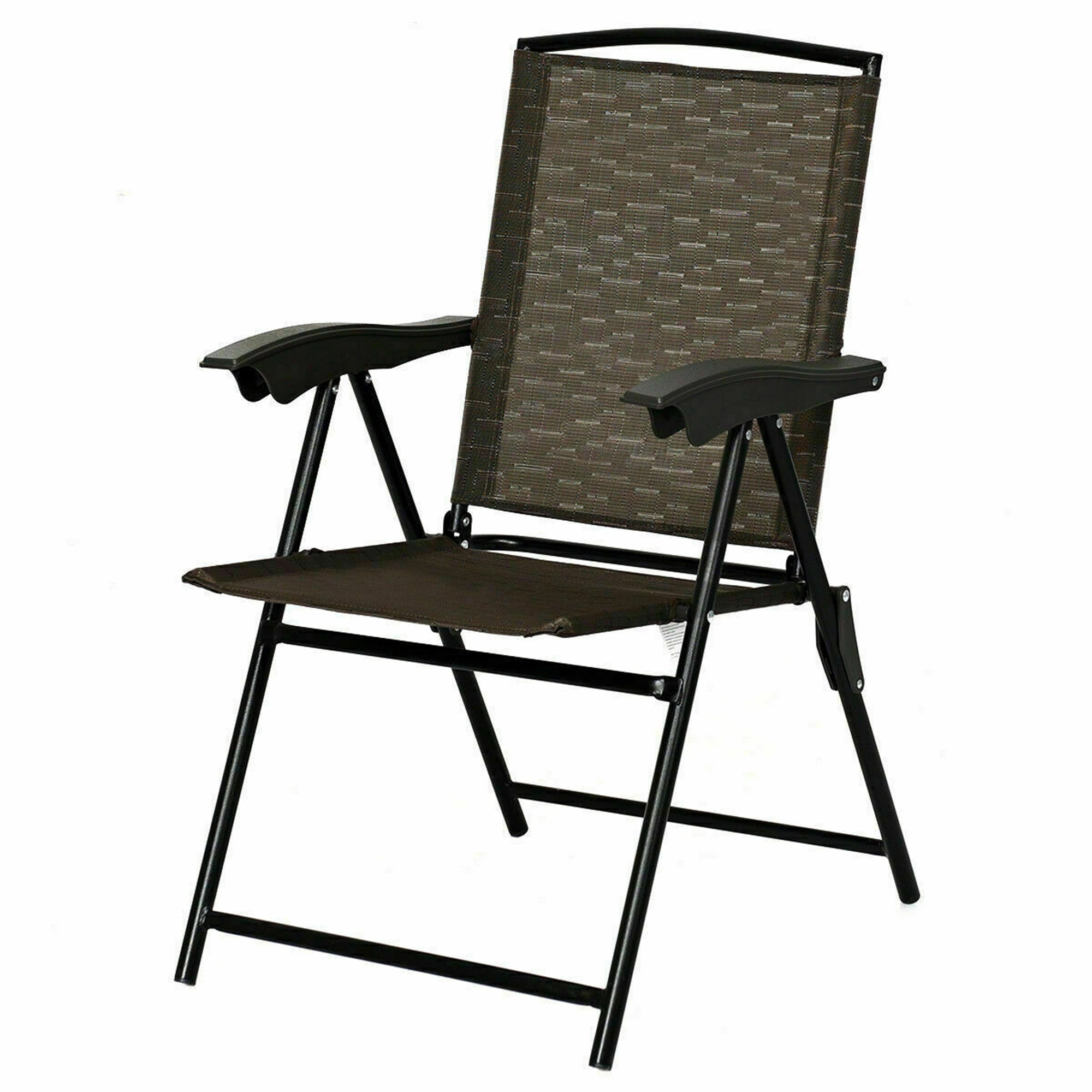 Gymax 2PCS Folding Sling Chairs Steel Armrest Patio Camping W/Adjustable Back