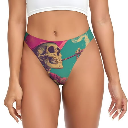 Zeuib Western Desert Skull Cowboy (2) Print Seamless Women Underwear Thongs High Waisted No Show Ladies Panties Breathable Comfortable Brief Hi Rise Undies-Small