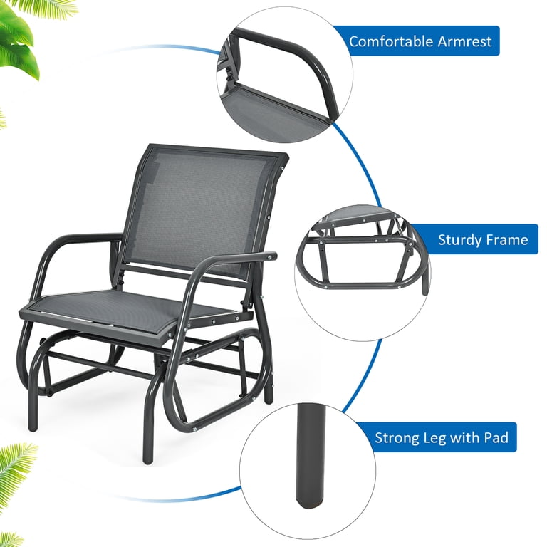 Costway Outdoor Single Swing Glider Rocking Chair, Grey photo 6