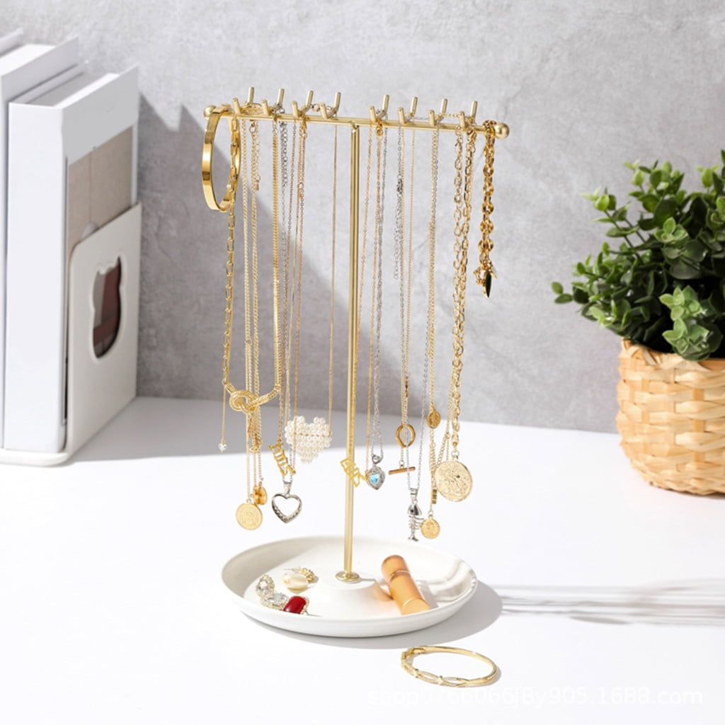 Geemin Multipurpose Metal Necklace and Bracelet Organizers Clear Jewelry Stand with Hanging Rack Home Accessory Decoration