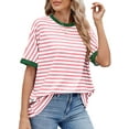 thumbnail image 5 of UVN Striped Tops for Women Summer Short Sleeve T Shirts Casual Crewneck Color Block Shirts, 5 of 10