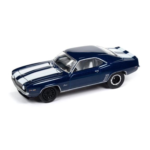 Johnny Lightning 1/64 1969 Chevrolet Camaro Z28, Metallic Blue with White Stripes Muscle Car Series JLSP381-A