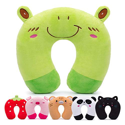 Car Machine Washable Children Gifts H HOMEWINS Travell Pillow for Kids Toddlers Cute Animal Train Comfortable in Any Sitting Position for Airplane Frog Soft Neck Head Chin Support Pillow