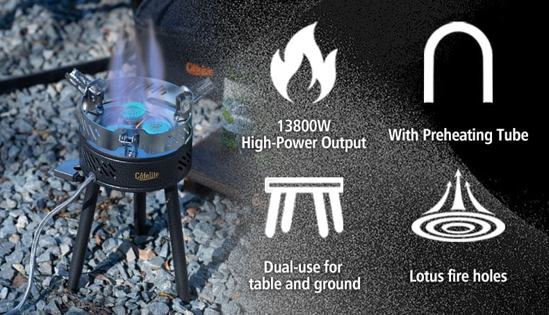 Cafelite 8500W Camping Gas Stove with Windshield, Portable 3-Burner Backpacking Stove, Propane & Butane Compatible Outdoor Cooking Burner with Carry Bag for Camping, Hiking and BBQ