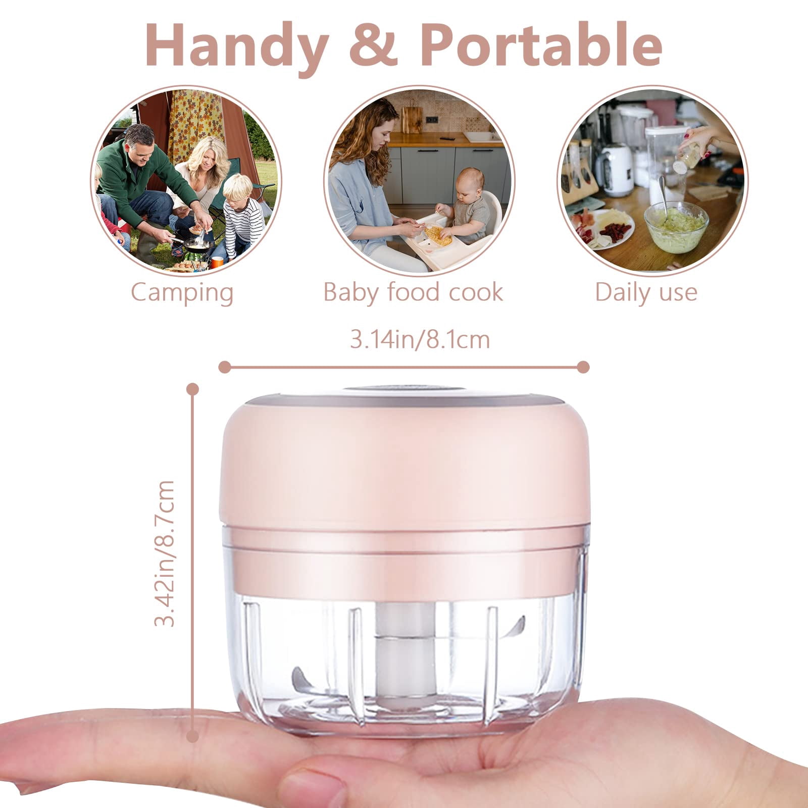 Electric Mini Garlic Chopper, 100ML Food Chopper Garlic Mincer USB, Vegetable Chopper, Onion Chopper, Portable Small Food Processor for Garlic, Ginger, Chili, Vegetables