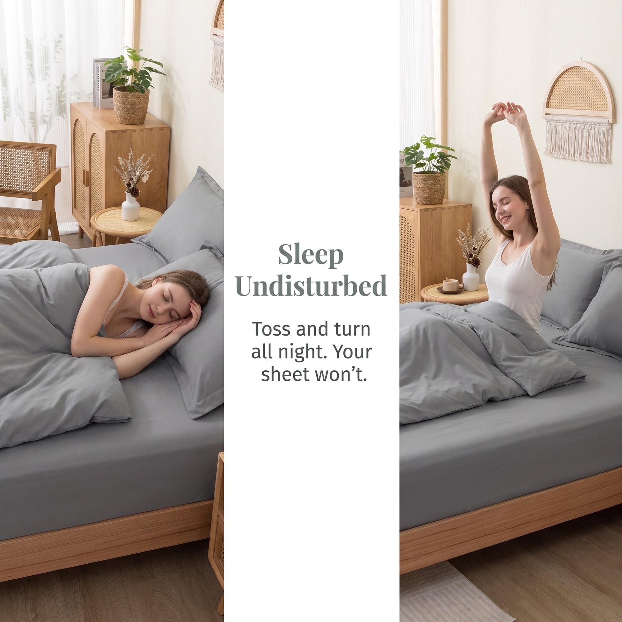 Unique Bargains Fitted Sheet Microfiber Bed Sheets Breathable for All Seasons 53.9"x74.8" Light Grey