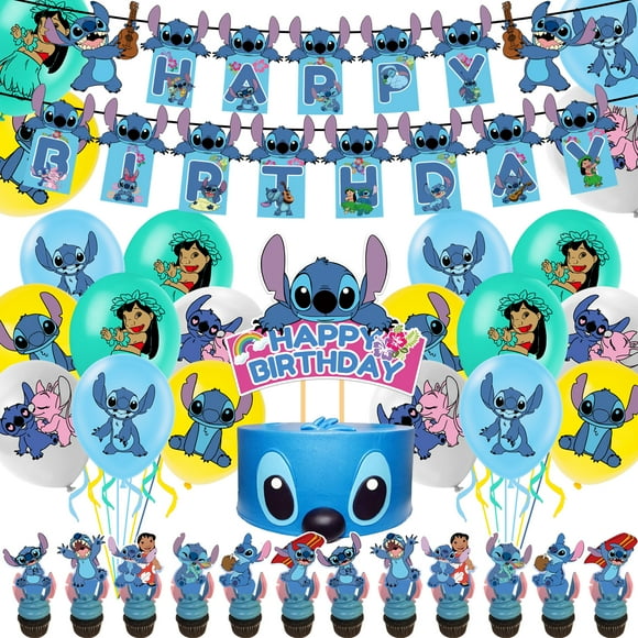 Stitch Theme Birthday Party Decorations Balloons Cake Cupcake Toppers Banner for Kids Birthday Party Supplies