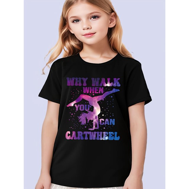 Camiseta de algodón Cartheel para jóvenes: ¿Por qué caminar cuando puedes? Transpirable y cómoda, con cuello redondo y mangas cortas. Ideal para salidas deportivas informales. Roja con letras azules