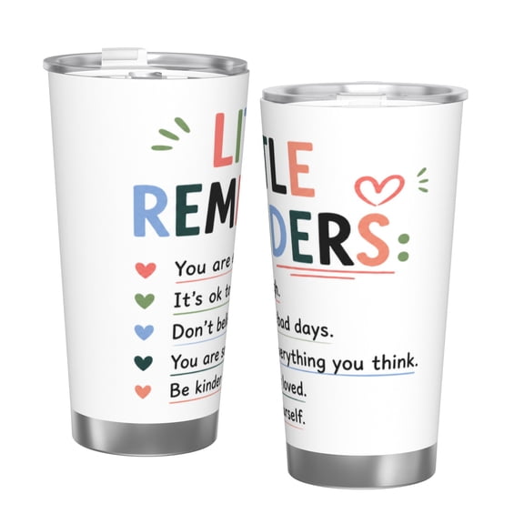 20oz Positive Affirmation Insulated Tumbler with Handle and Straw Inspirational Self Care Travel Coffee Cup Gift with Single Silver Rim
