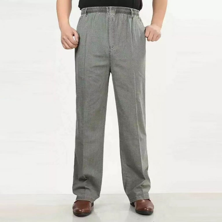 B91xZ Mens Hiking Pants Men's Casual Linen Pants Elastic Waist Drawstring  Cotton Trousers Dark Gray,Size XL