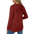 thumbnail image 5 of BXINGOHAI Women's V Neck Hoodies Long Sleeve Sweatshirt Drawstring Pullover Tops with Pocket Wine,M, 5 of 7
