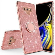 Galaxy Note 9 Case,For Samsung Galaxy Note 9 Cute Glitter Phone Case Kickstand Rhinestone Ring Stand Shock Proof Sparkly Clear Cover for Girls Women - Rose Gold