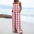 thumbnail image 7 of Casual Jumpsuit for Women Summer Button Strap Plaid Criss Cross Bib Jumper with Pocket Loose Pleated Wide Leg Outfits, Pink, XXL, 7 of 7