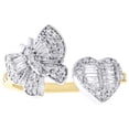 thumbnail image 2 of 10K Yellow Gold Baguette Diamond Heart & Butterfly Bypass Cocktail Ring 0.45 CT, 2 of 5
