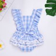 thumbnail image 6 of IBTOM CASTLE Baby Girl 1st Birthday Outfit Summer Vintage Plaid Romper with Headband for Cake Smash Photo Shoot 12-18 Months Blue, 6 of 8