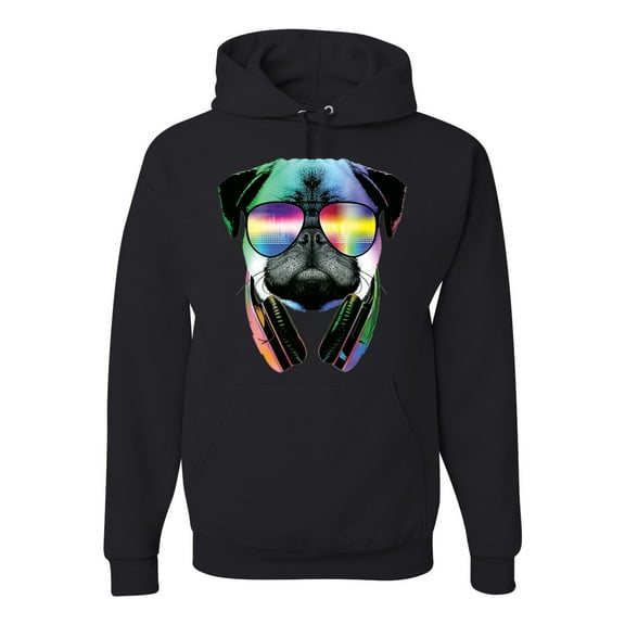 Wild Bobby, Colorful Pug DJ, Pop Culture, Unisex Graphic Hoodie Sweatshirt, Black, Small