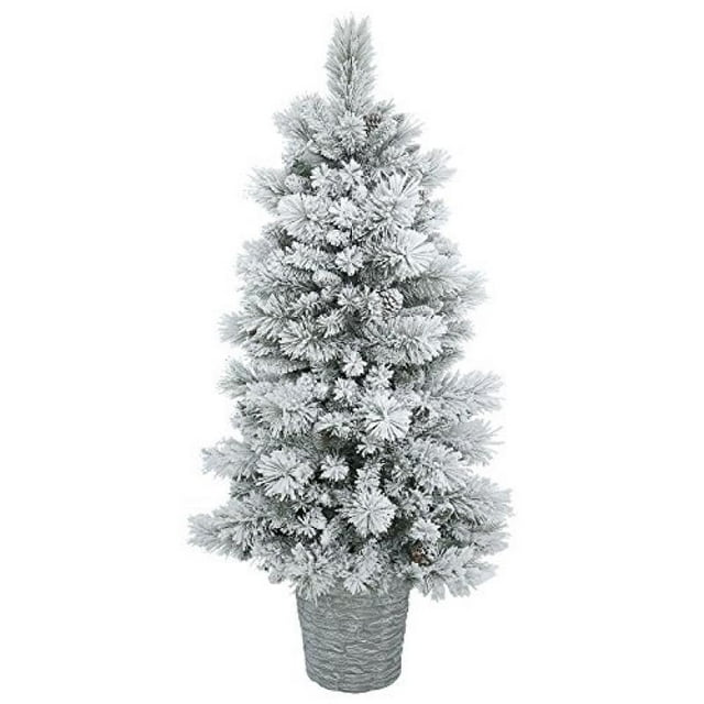 Vickerman 5' Potted Flocked Ashton Pine Artificial Christmas Tree Unlit