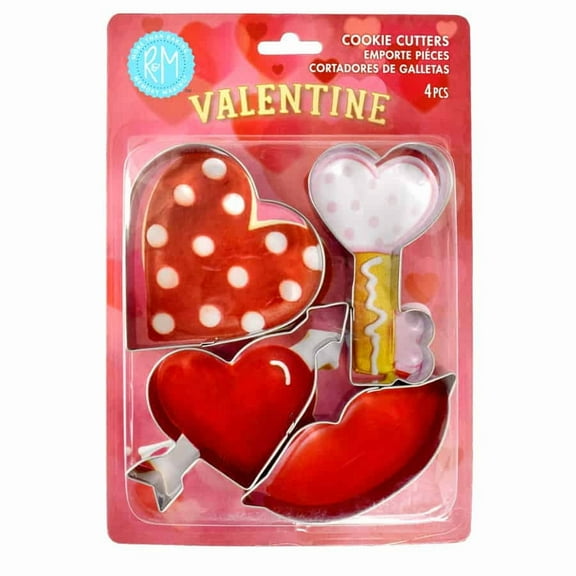 R&M International Valentine 4 PC Cookie Cutter Set Carded