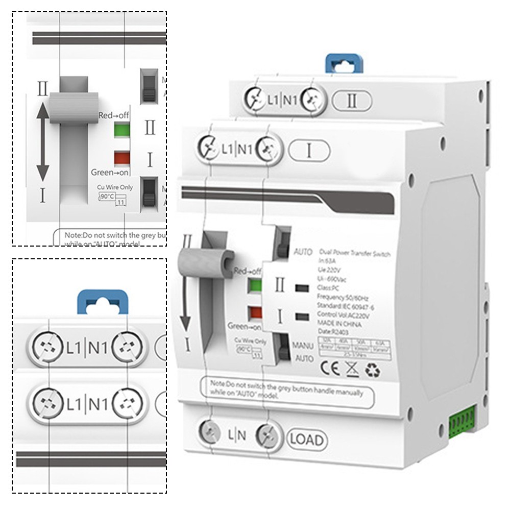 Fule 1PCS ATS Dual Power Automatic Transfer Switch 32-63A For Grid to Generator 220V