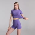 thumbnail image 5 of Conjunto de Yoga sin costuras para mujer, ropa deportiva de entrenamiento, ropa de gimnasio, camisa de manga corta, Top corto, pantalones cortos de cintura alta, trajes deportivos, 2 uds., 5 of 5